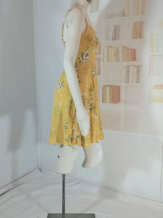 Old Navy Yellow Floral Spaghetti Strap Mini Dress - Picture 2 of 4